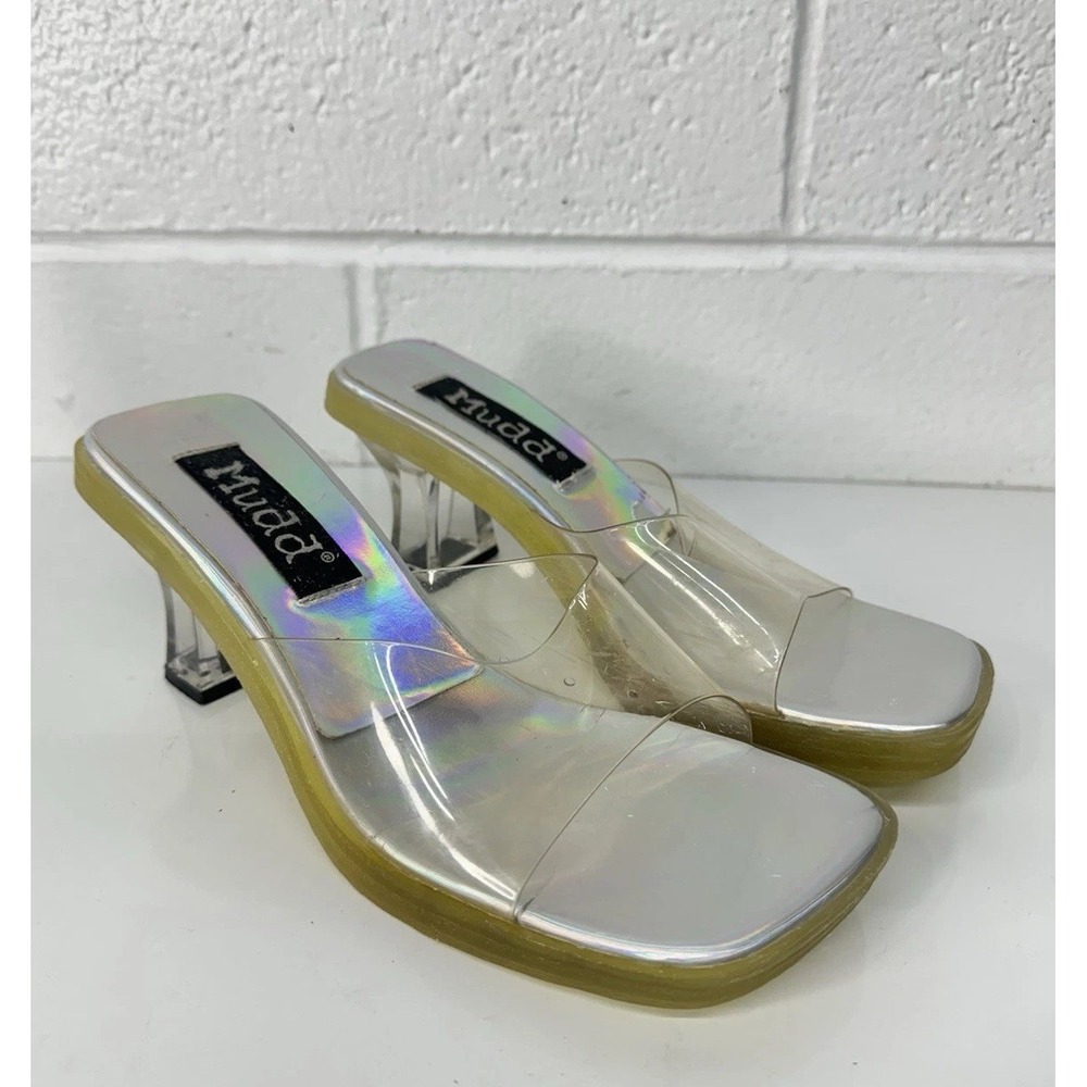 Mudd Slide Sandals Clear Iridescent‎ Holographic Chunky / Women's 9.5